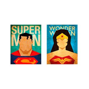 Combo: 2 Retablos Vintage Super Man, Wonder Woman - Decasa