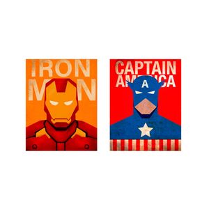 Combo: 2 Retablos Vintage Captain America, Iron Man - Decasa