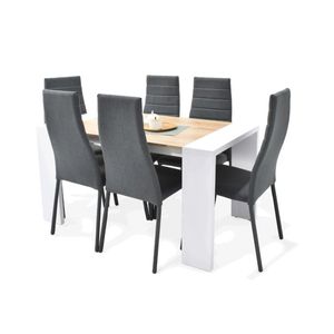 Comedor Chicago 6 Puestos Duna Con Sillas Parma Tela Poliéster Gris - Hogar Venecia