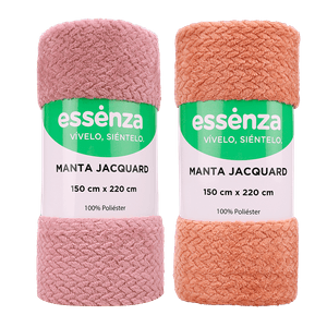 Set Manta Jacquard 250 Grs Rosa+Ocre 150X220