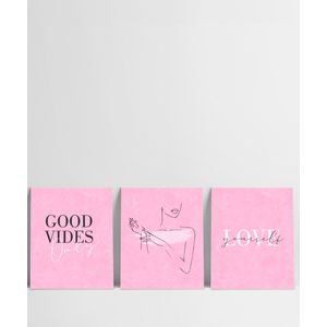 Set x 3 Cuadros Frases Good Vibes - Gama Digital