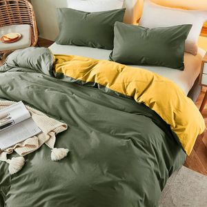 Duvet Bicolor Verde Militar / Mostaza Semidoble