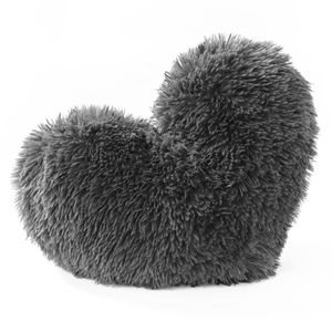 Cojín Decorativo Peludo Corazón Gris Oscuro-BANZAY