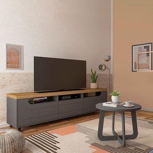 Combo Mueble TV 75" Incluye Mesa Centro Color Roble Y Grafito