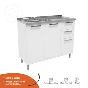 Mueble Inferior 1,05m 2 Cajones Con lavaplatos Multipla Blanco