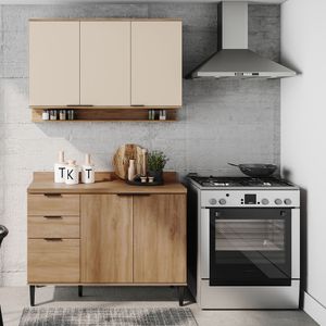 Cocina Integral en MDP 120cm con meson 6 puertas Freijo y Beige