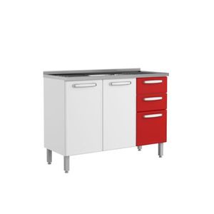 Mueble Inferior de Cocina en Acero Bertolini Incluye Lavaplatos Color Rojo