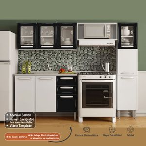 Cocina Integral Bertolini en Acero 2.20m Incluye Lavaplatos Color Negro