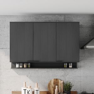 Mueble Superior Multiuso Cocina  3 Puertas Negro 120 cm MDP