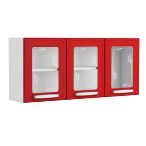 Gabinete Superior de Cocina en Acero con Vidrio Templado Bertolini Color Rojo