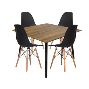 Combo Comedor cuadrado 4p (75x90x90) Amaretto + 4 sillas negras - DKO DESING SAS