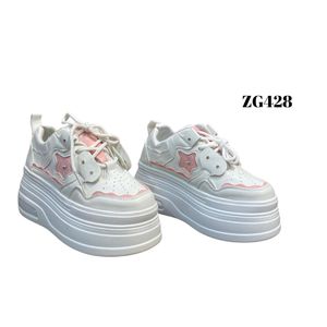 Tenis blanco detalles rosa aplique plataforma