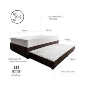 Combo Somier Nido Marron + Colchon Dreamer Plus 100 x 190 cm Dureza Intermedia + almohada