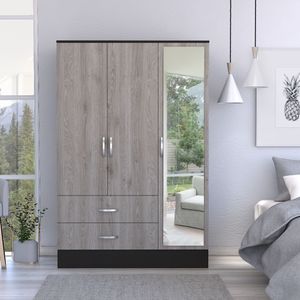 Armario Closet 120cm Cidra 3 puertas 2 cajones Wengue y Ceniza