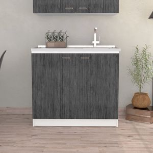 Mueble Inferior de Cocina Kit Lavaplatos Nepal Bertolini Color Blanco y Roble Gris