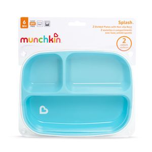 Plato Con Divisiones Pqte x 2 Azul-Verde Pastel - Munchkin