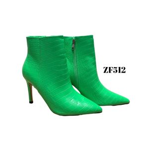 Botin textura verde cierre lateral plateado