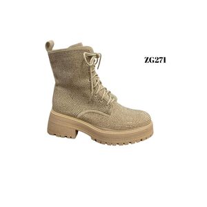 Botin beige apliques dorado brillantes