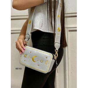 Bolso gris detalles dorados