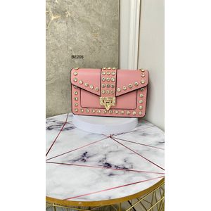 Bolso Rosa Apliques Dorados Piedras