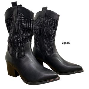 Botin texano negro apliques plateado brillante tacon