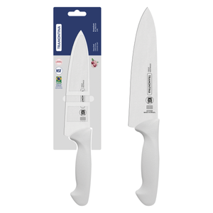 Cuchillo Chef Tramontina Premium con Lámina de Acero Inoxidable y Mango de Polipropileno Blanco 8"