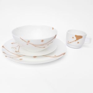 Vajilla en Vitroceramica Luna Round Blanco Mostaza 16 Piezas